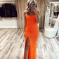 Mermaid Glitter Orange Sequin Long Prom Dress gh2628