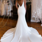 Simple White Mermaid Backless Boho Wedding Dress gh2635