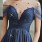 Starry Blue Prom Dress Off Shoulder Floral Event Dress Sparkling Long Party Dress Aline Event Dress Gradient Long Dress Fairy Glitter Dress gh2637