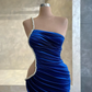 Charming mermaid halter royal blue velvet elegant sexy long slit ball gown evening dress gh2657