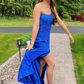 Strapless Royal Blue Lace Prom Dress with Slit gh2629