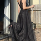 A Line V Neck Black Lace Long Prom Dresses, Black Lace Formal Dresses, Black Evening Dresses gh2650