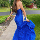 Strapless Royal Blue Lace Prom Dress with Slit gh2629