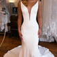 Simple White Mermaid Backless Boho Wedding Dress gh2635