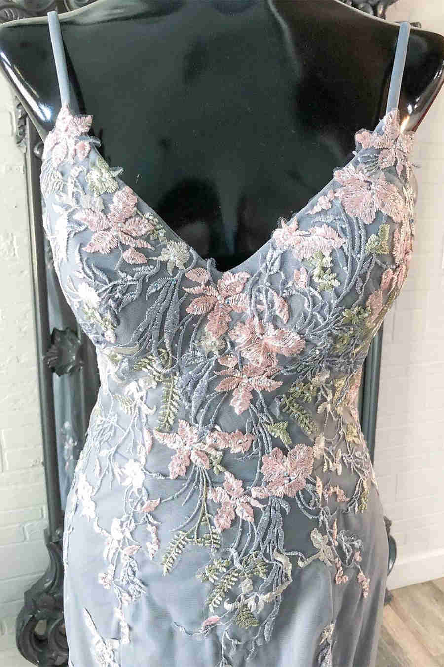 Elegant Mermaid Grey Prom Dress with Embroidery gh2653