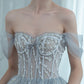 Grey tulle beads long prom dress evening dress  8498