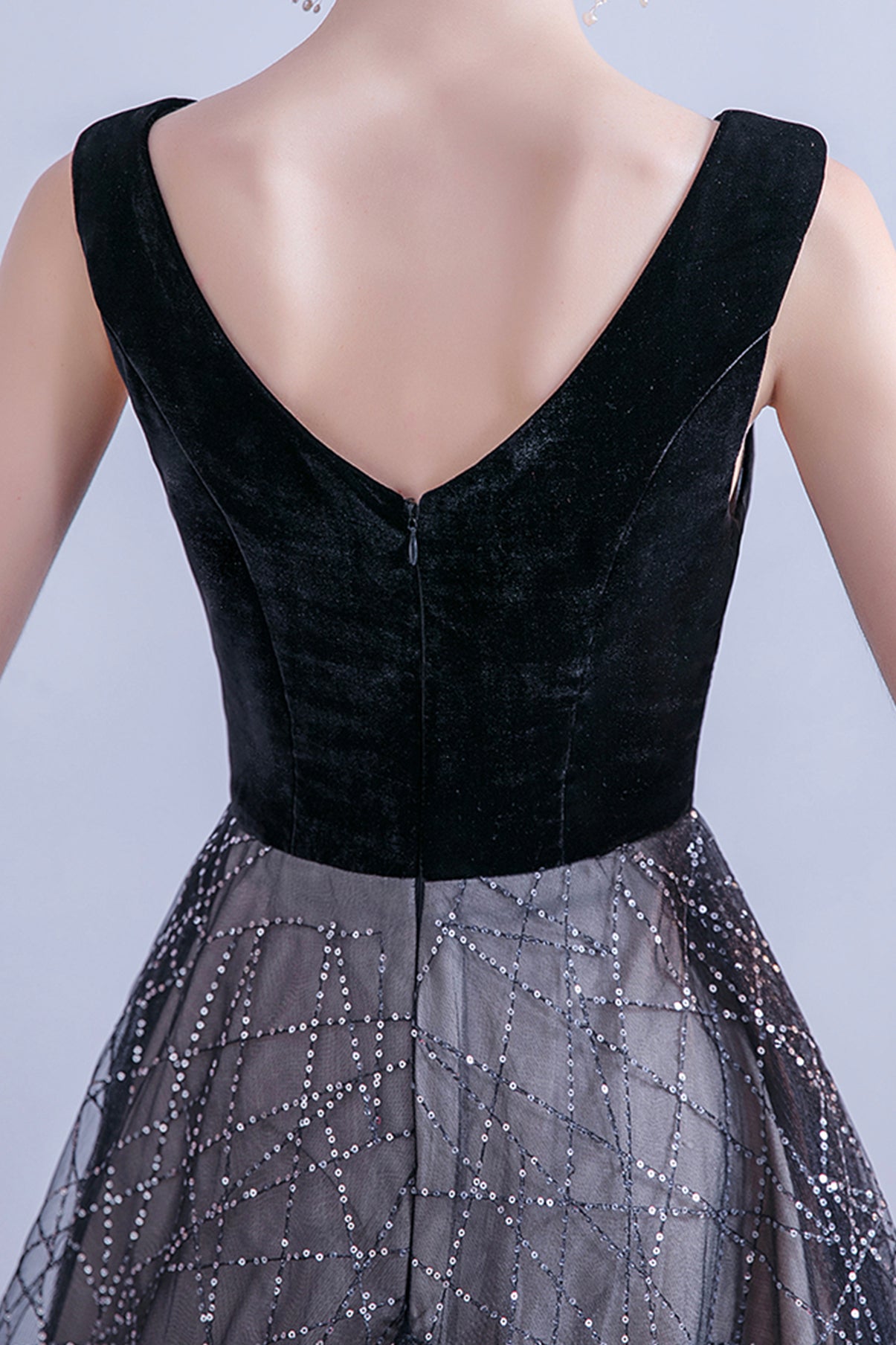 Black tulle sequins long A line prom dress evening dress  8731