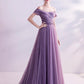 Purple tulle long prom dress A line evening dress  8562