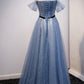 Blue tulle long A line prom dress evening dress  8686