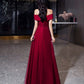 Shiny satin long prom dress burgundy evening dress  8489