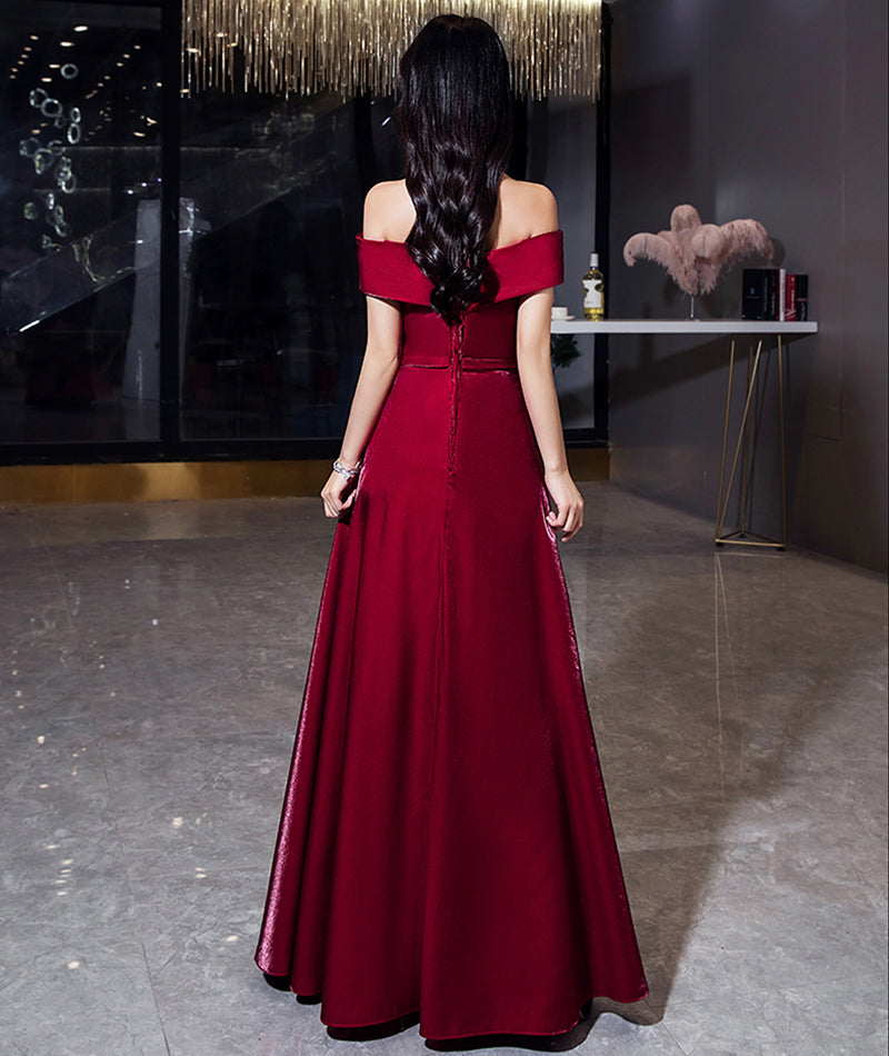 Shiny satin long prom dress burgundy evening dress  8489