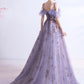 Purple tulle sequins long A line prom dress evening dress  8750