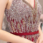 Hochwertiges V-Ausschnitt Perlen langes Abendkleid rotes Abendkleid 8525