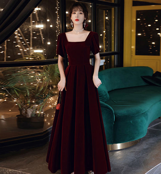 Cute velvet short prom dress with bow party dress  8479