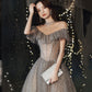 Gray tulle sequins long ball gown dress formal dress  8558