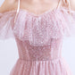 Pink tulle short A line prom dress homecoming dress  8729