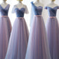 Blue v neck tulle long prom dress evening dress  8495
