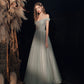 Shiny tulle sequins long prom dress green evening dress  8620