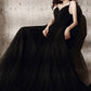 Black tulle long A line prom dress evening dress  8664