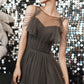 Gray tulle long A line prom dress evening dress  8672