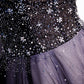 Lila V-Ausschnitt Tüll Perlen langes Ballkleid Abendkleid 8556