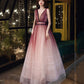 Rosa V-Ausschnitt Tüll langes Ballkleid Abendkleid 8606