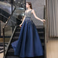 Hochwertiges V-Ausschnitt Perlen langes Ballkleid blaues Abendkleid 8526