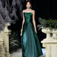 Green satin long prom dress evening dress  8511