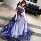 Blue tulle long prom dress with stars  8481
