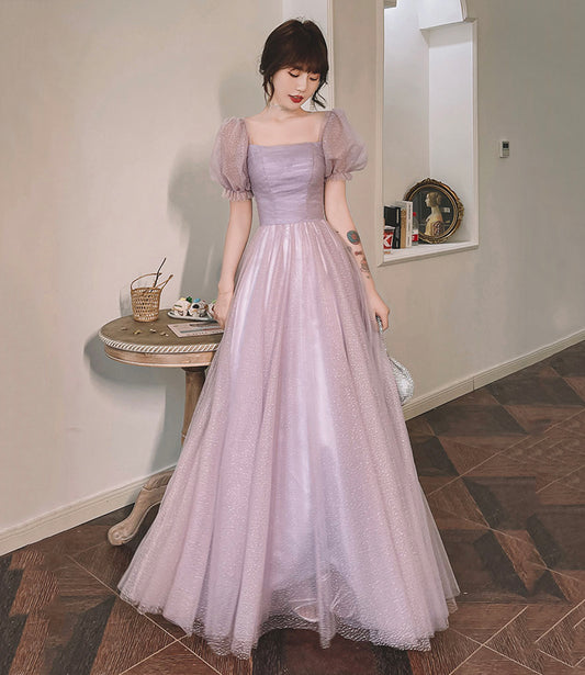 Purple tulle long A line prom dress evening dress  8854