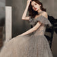 Langes Ballkleid aus grauem Tüll mit Pailletten, formelles Kleid 8558