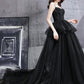 Black tulle long ball gown dress black evening dress  8665