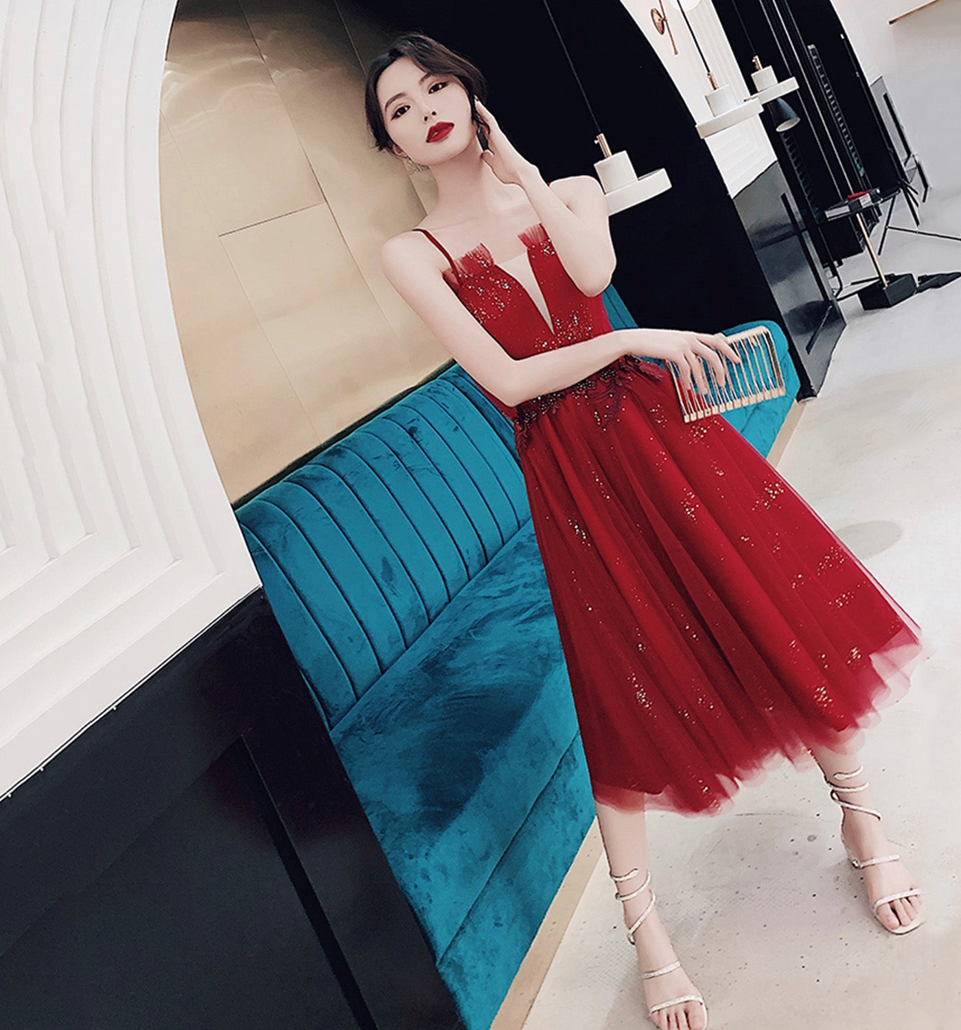 Cute tulle short A line prom dress party dress  8948