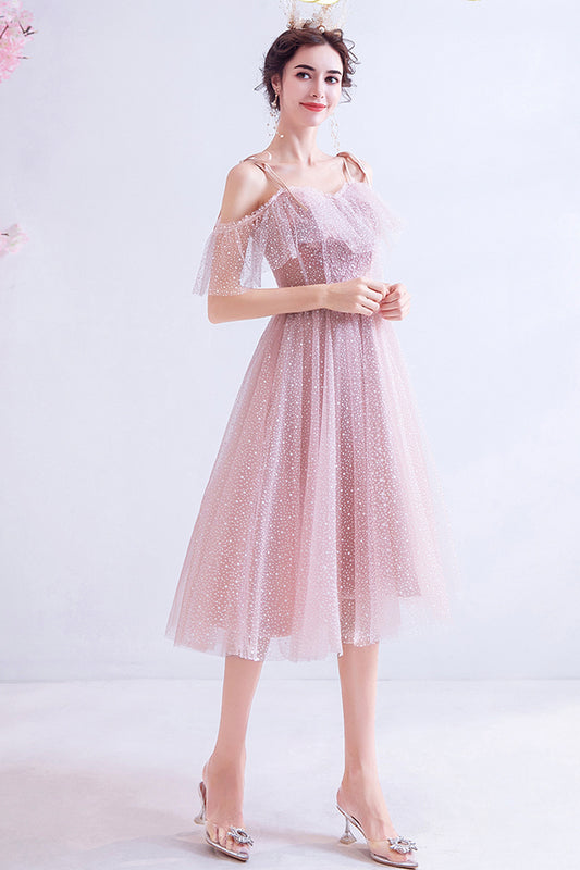 Pink tulle short A line prom dress homecoming dress  8729
