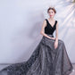 Black tulle sequins long A line prom dress evening dress  8731