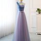 Blue v neck tulle long prom dress evening dress  8495