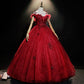 Burgundy lace long ball gown dress formal dress  8618