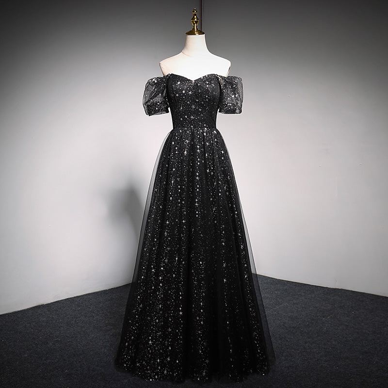 Blue tulle long A line prom dress blue evening dress  10018