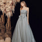 Gray tulle long A line prom dress gray evening dress  8792