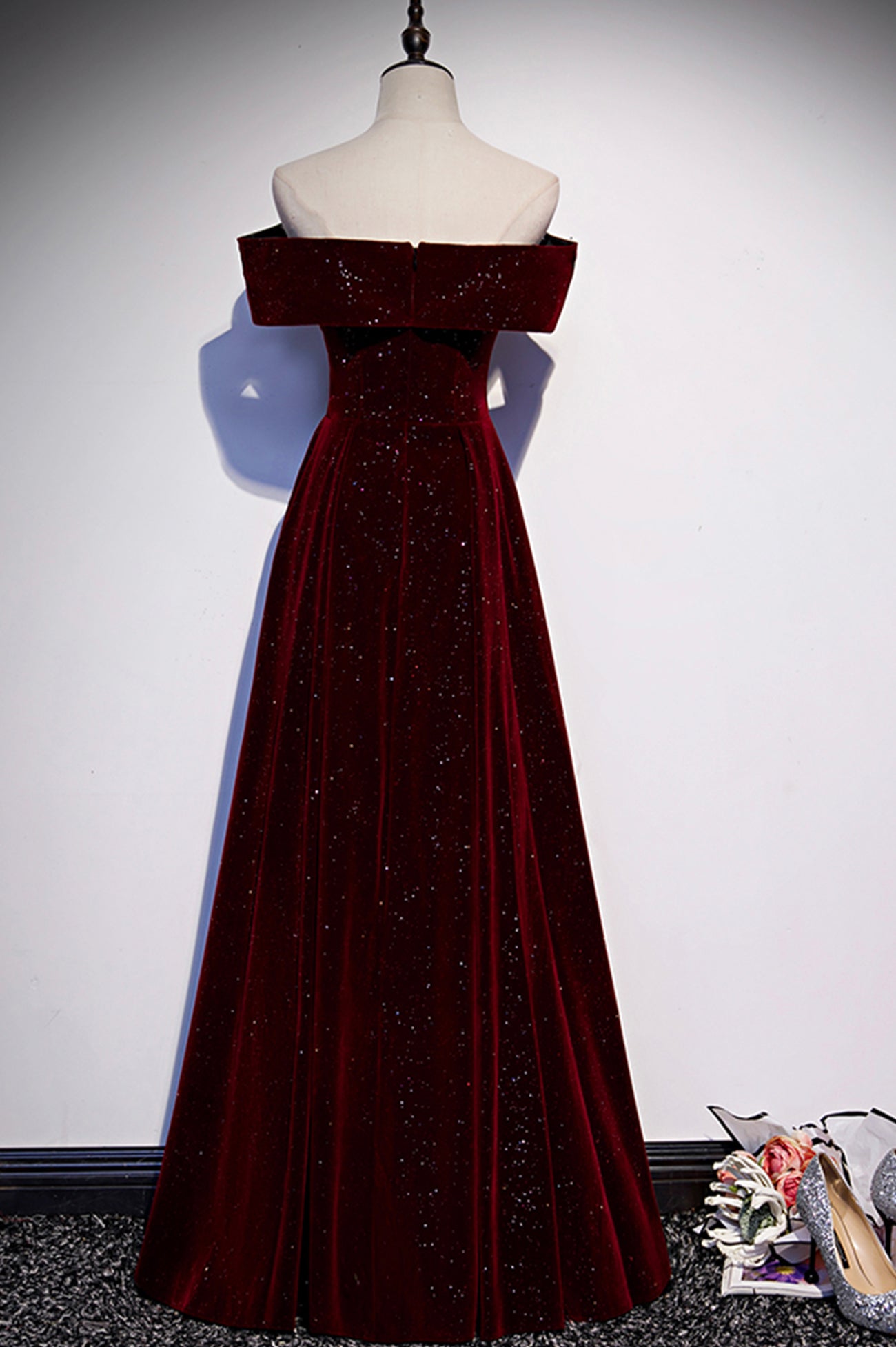 Burgundy velvet long A ling prom dress evening dress  8560