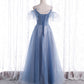 Blue tulle long A line prom dress fashion dress  8763