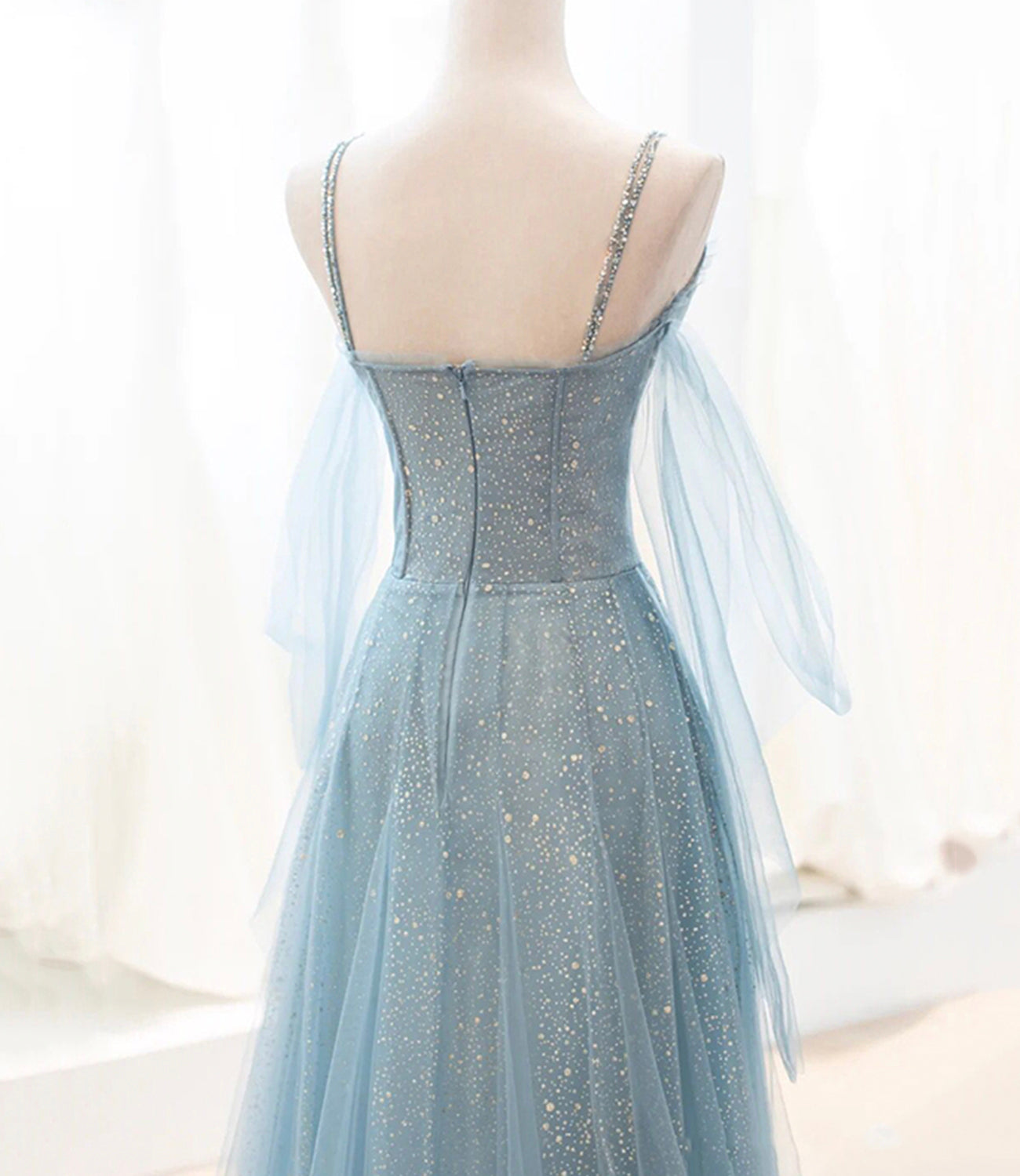 Blaues langes Ballkleid aus Tüll in A-Linie blaues Abendkleid 8764