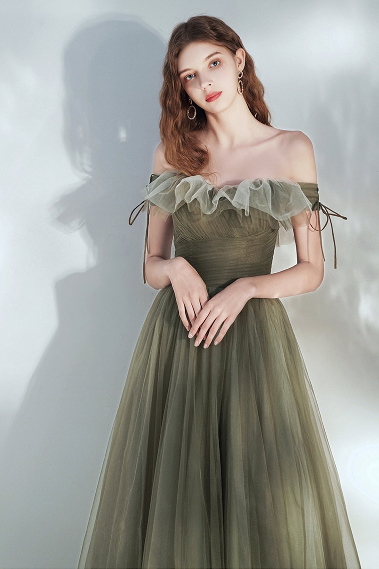 Cute tulle long A line prom dress evening dress  8632