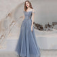 Blue tulle long prom dress blue evening dress  8628
