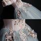 Graues Tüll-Spitzen-Ballkleid-Kleid, lang, formelles Kleid 8722