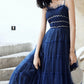 Blue tulle long A line prom dress blue evening dress  8741