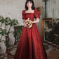 Burgundy satin long A line prom dress homecoming dress  8916