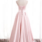 Pink satin long prom dress pink evening dress  8550