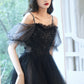 Black tulle lace high low prom dress party dress  8743