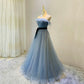 Blue tulle long prom dress blue evening dress  8607